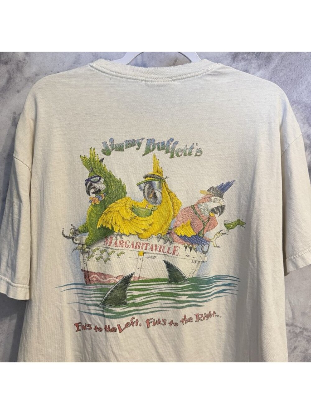 Vintage Jimmy Buffett Margaritaville T Shirt Mens XL White Y2k Parrot